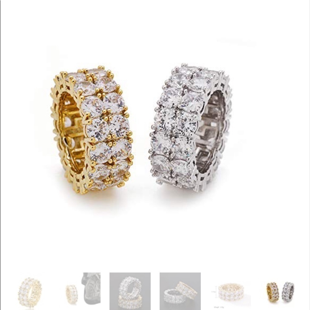 Two Row Cubic Zirconia Yellow Gold Plated Band Ring Wedding Sz 9 - Picture 5 of 10
